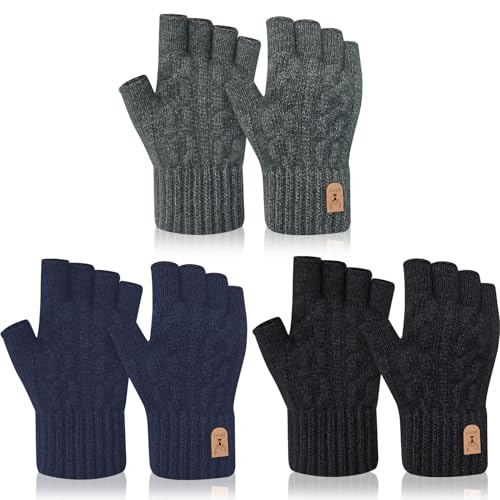 taonganui 3 Paar Fingerlose Handschuhe Damen und Herren Handschuhe Ohne Finger, Kaschmir Halbfinger Winterhandschuhe Touchscreen Fingerless Gloves für Laufen Radfahren...