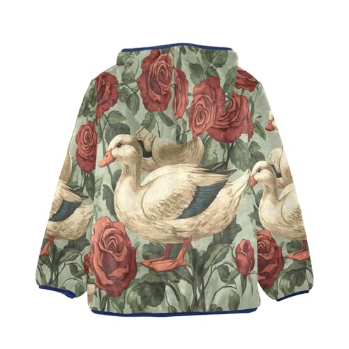 Ducks Among Roses Pattern Toddler Fleece Jacket Girl Boys Hooded Fleece Jacket Coat Warm Outwear Zip-up 3-10T2