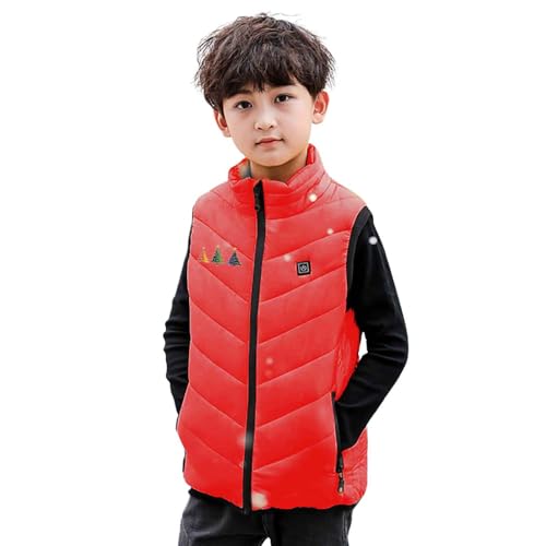 DASAYO kids vest girls Heated Jacket For Kids Boys Electric Heating Zipper Puffer Vest Girls Warm Outdoor Jackets Fashion Winter Thermal Caot Red 6 Years