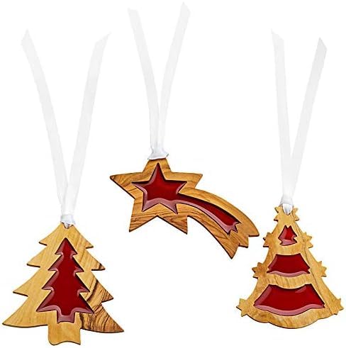 Décoration sapin de Noël en bois d'olivier cadeau unique de la Terre Sainte lot de 3