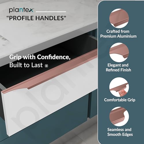Image of Plantex Profile Handle for Kitchen Cabinet /26 Inch Aluminium Drawer Profile Handle /Wardrobe Pull Handle for Home /Office /Hotel - Pack of 2 (Rose Gold)