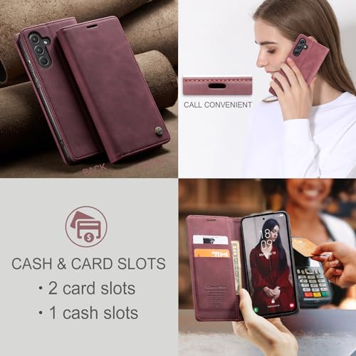 Yihaoyard Coque pour Samsung Galaxy A55 5G Housse en Cuir Premium Pochette Protection avec Rabat Porte Carte Magnétique Fonction Stand Étui pour Samsung Galaxy A55-2 Verre Trempés (Vin Rouge)