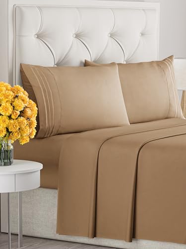 Image of Queen Size 4 Piece Sheet Set - Ultra Soft & Cooling Bed Sheets - Caramel | Fits 8 Inch to 16 inch Mattress, Wrinkle Free & Fade Resistant with Deep Pockets, Breathable, Comfy Hotel Luxury Bedding