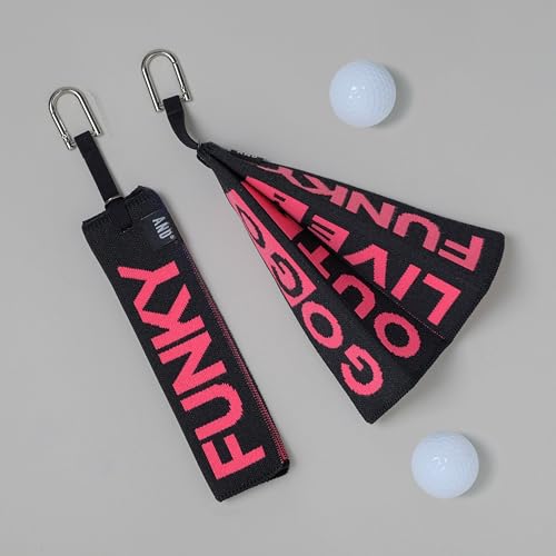 Image of ANDGOLF Pleats Ball Towel, Use to Wash My Ball and Club, Best Choice for Golf Gifts, Embroidered Golf Towels, Clip for Bags /Pants /Skirts, Durable Elastic Band, Colorful Fashion Golf Item (Pink)