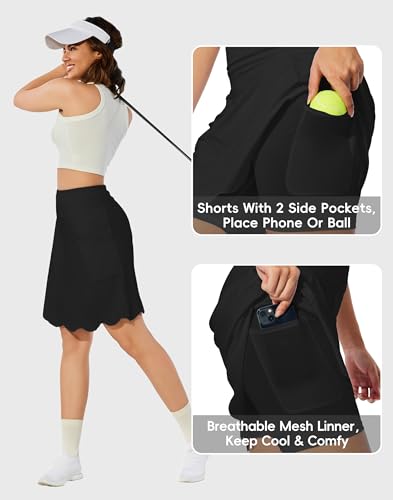 M MOTEEPI 20" Scalloped Hem Golf Skirts for Women with Zipper Pockets Womens Skort Tummy Control4