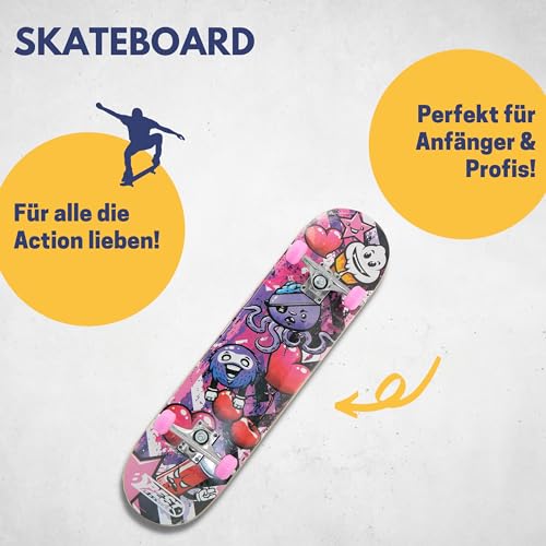 BEST SPORTING Skateboard A3 Kid Octopus – Skateboard 78 cm für Kinder mit rutschfestem Deck – 7-lagiges Ahornholz & Alu-Achse – ABEC 3 Kugellager – für Mädchen & Jungen ab 7 Jahre (Octopus Pink)