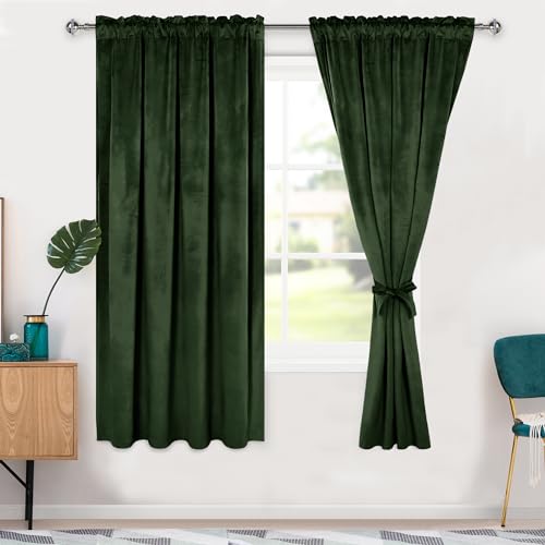 Hiasan Velvet Blackout Curtains 72 inch, 2 Panels, 52W x 72L, Olive Green
