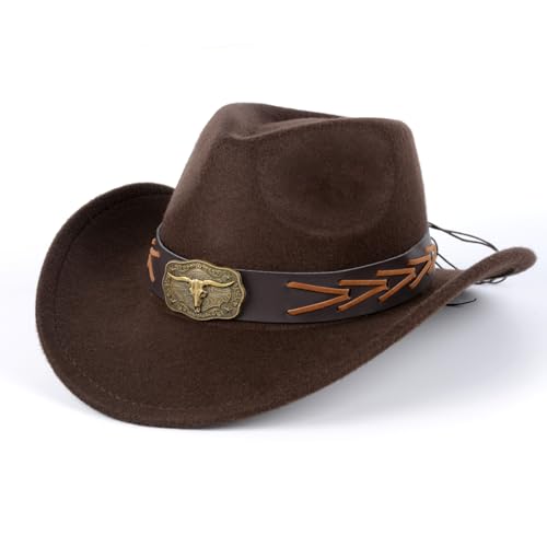 Ausune Herren und Frauen Cowboy Hut Classic Felt Wide Edge Western Cowboy Hut,Kaffee