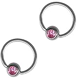 Set of Two Pink 20g-18g-16g-14g Captive Bead Rings-Cartilage Earrings-Steel CBR-Septum-Nipple-Lip Hoop
