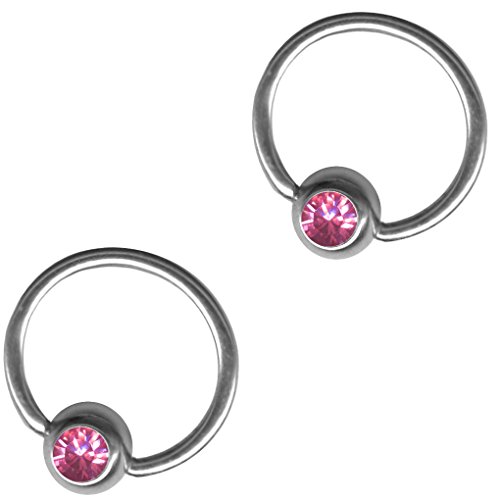 BodySparkle Body Jewelry Set of Two Pink 20g-18g-16g-14g Captive Bead Rings-Daith Earrings-Steel CBR-Septum-Nipple-Lip Hoop