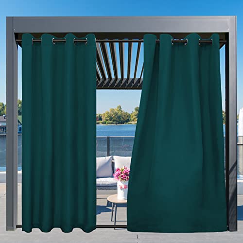 Image of Easy-Going Outdoor Curtains for Patio 1 Panel, 54x108 inch, Teal | Waterproof, Windproof, Weatherproof Privacy Outdoor Curtains for Cabanas Porches and Pergolas, Grommet Top and Tab Bottom