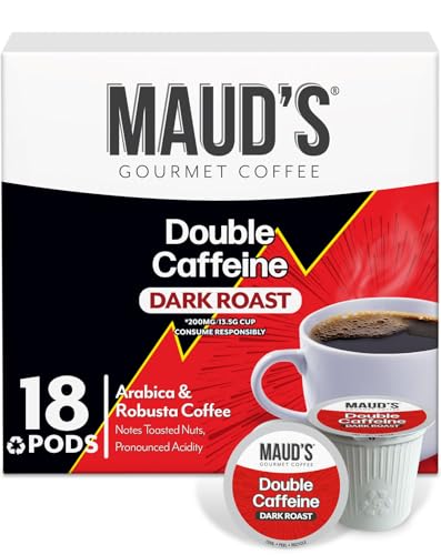 Image of Maud's Double Caffeine Coffee Pods, 18 ct, Dark Roast Coffee in Single Serve Pods - 100% Arabica Coffee, Compatible with Keurig K Cups Maker