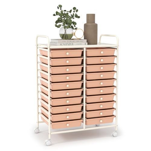 LDAILY Rolling Cart with Drawers, Classroom Storage for Teacher,Peach