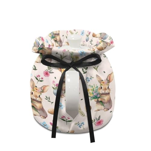 Image of Easter Rabbit Eggs Sock Insulated Teapot Cover, Heat Preservation Washable Teapot Protective Cosy for Kitchen Home Tea Party Decor, Red