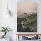 Benoumoney Obra de arte de la Gran Muralla China Zen para paredes del hogar y decoración rústica de baño, lienzo de 20 x 30 cm.