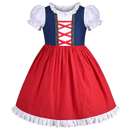 Sunny Fashion Dirndl Mädchen Kinderdirndl Trachtenkleid Set Spitze Schürze Bayerisches Oktoberfest Gr. 122