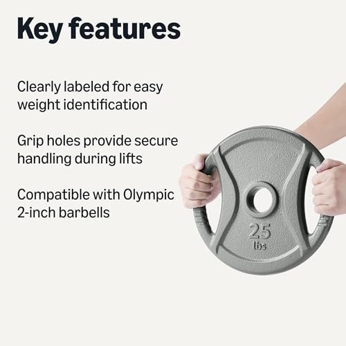 Amazon Basics 2-Inch Olympic Grip Weight Plates, 25lb, Single by Amazon Basics - Image 2