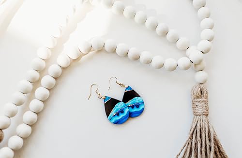 Teal Earrings for Women Dangling Trendy Aqua Jewelry Lightweight Teardrop Handmade from The Painted Pug (Teal Gold & Black)4