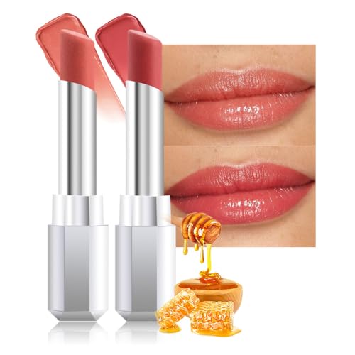 Image of evpct 2Pcs Nude Honey Lipstick Tinted Lip Balm, Moisturizing Tinted Lip Oil Stick Lipstick for Older Women, Sheer Lightweight Hydrating Nourishing Shine Tinted Lip Balm Color Gloss Tint Stain