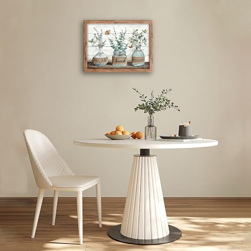 Tijuboni Farmhouse Bathroom Decor Wall Art, Eucalyptus Leaf Botanical Canvas Prints with Relax Soak Unwind Signs, Minimalist Greenery Framed Pictures Artwork for Bathroom 12"x16" by Tijuboni - Used condition - Image 6