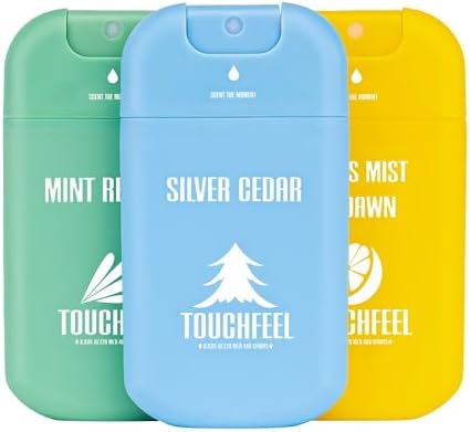 Power Mist Hand Sanitizer Spray, Scented Hydrating Hand Sanitizers Travel Size Refillable, Pocket Portable 3-Pack (Mint Reverie, Silver Cedar, Citrus mist at dawn) 0.93Fl Oz Each