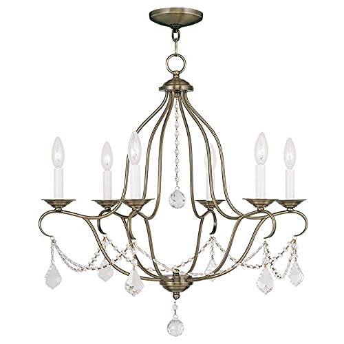Livex Lighting 6426-01 Chesterfield 6 Light Chandelier, Antique Brass