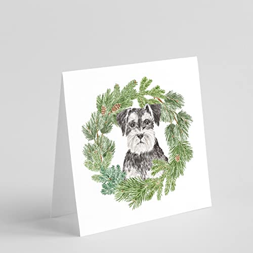 Caroline's Treasures CK8892GC55 Schnauzer Black and Silver Christmas Wreath Square Greeting Cards and Envelopes Pack of 8 Blank Cards with Envelopes Blank Thank You Note Greeting Cards Stationery 5x5
