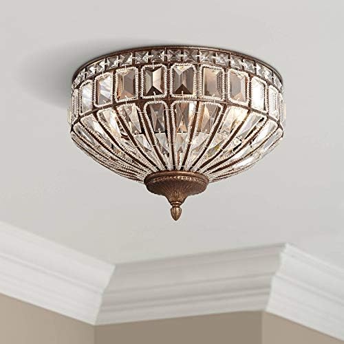 Vienna Full Spectrum Ibeza Close to Ceiling Light Flush Mount Fixture Mocha Brown 15 1/2" Wide Square Cut Clear Crystal Glass Bowl for House Bedroom Hallway Living Room Bathroom Dining Kitchen