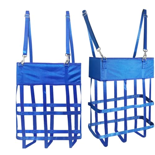 Box Fan Bag for Horse Stall Heavy Duty Nylon Hanging Fan Holder for 20 x 20 Box Fans Mesh Ventilated Cover with Snap Strap Hangers for Barn Stable Trailer Farm Livestock (2 Pack) (Blue)