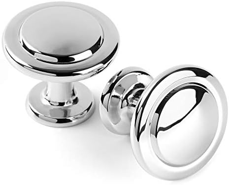 KOOFIZO Stepped Round Cabinet Knob - Chrome Pull Handle (Dia.31mm / 1.2 Inch), 10-Pack for Kitchen Cupboard Door, Bedroom Dresser Drawer, Bathroom Wardrobe Hardware