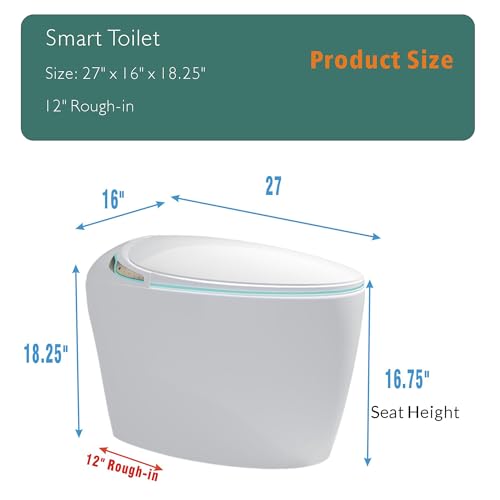 Inodoro inteligente negro con bidé integrado, inodoro eléctrico de lujo alargado con asiento calefactable y sensor de pie, descarga dual de 1.28 GPF, asiento con apertura/cierre automático, agua tibia y secador, múltiples modos de lavado (blanco) miniatura 7