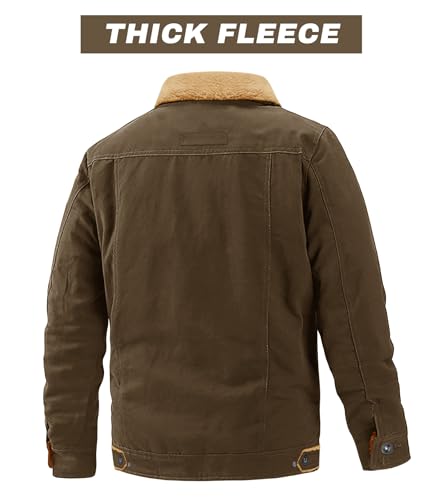 Image of EKLENTSON Men's Winter Jacket Thick Thermal Cotton Warm Fleece Lined Coat Trucker Lapel Work Cargo Jackets for Men
