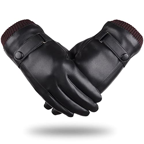 Image of Venzina Black Winter Gloves for Men Riding Gloves with Fleece Lining for Riding, Touch Screen Function, Waterproof, Windproof, One Size, for Driving, Cycling, Running, Hiking, Gift for Men