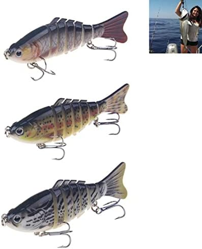 Cancout Fishing Lures for Bass Perch 3Pcs Saltwater Multi Jointed Swimbait Fishing Gear Hard Baits Freshwater Trout Crappie Lifelike Slow Sinking Bionic Swimming Animated Lures Kit