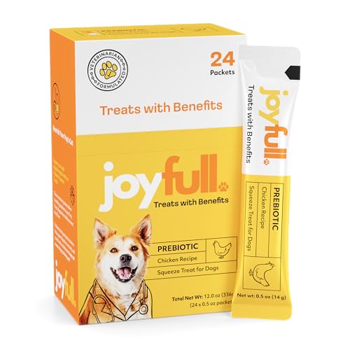 JoyFull Chicken Squeeze Treats for Dogs – Prebiotic Gut Health Snacks Made with Real Cage-Free Chicken – Lickable, Enrichment-Friendly, Meal Topper – 24 Easy Squeeze Paste Treats (0.5oz Each)