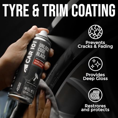 Image of CAR101 Tyre & Trim Restorer | 250ml - Pack of 4 | Multi-Purpose Protectant for Plastic, Vinyl & Rubber | Nano Polymer Technology | Revives Faded Exterior Trim & Bumpers