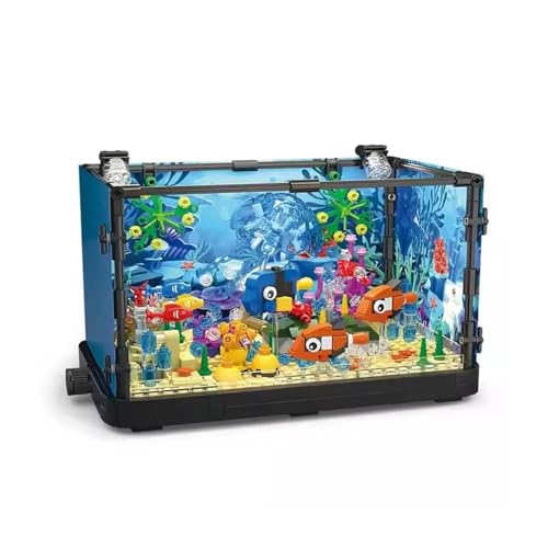 Image of SKY LINE OCEAN 755 pcs Aquarium Fish Tank Building Block Set with LED Lights, Rotatable Knob, Shark & Marine Life Toy for Kids Adults | 6 Months Structural Warranty