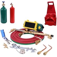 Portable Oxy Acetylene Torch Kit, Oxygen Acetylene Tanks & Regulators,Professional Long Pipe Brass Nozzle Welding Brazing Cutting Torch Kit with Gauge, for Auto, HVAC, Sculpture