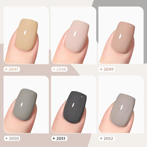 Image of GAOY Gray Gel Nail Polish Set, 6 Colors Nude Brown Beige Soak Off UV Light Cure Gel Polish Kit for Salon and Nail Art DIY at Home