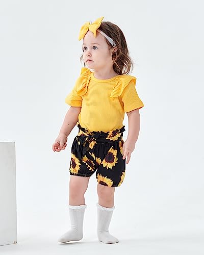 Baby Girl Outfits 0-3 Months Newborn Baby Girl Clothes Ruffle Romper Short Sets Sunflower Summer Infant Girl Clothes Premiee Baby Girl's Clothing #TOP2