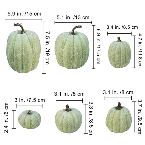 Image of Winlyn 7 Pcs Assorted Sizes Artificial Green Pumpkins Decorative Green Whitewashed Faux Foam Pumpkins for Halloween Thanksgiving Farmhouse Fall Autumn Harvest Home Mantel Table Centerpiece