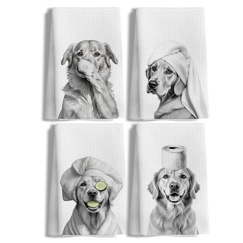 LUKIPOM Funny Golden Retriever Gifts Bathroom Hand Towels Set of