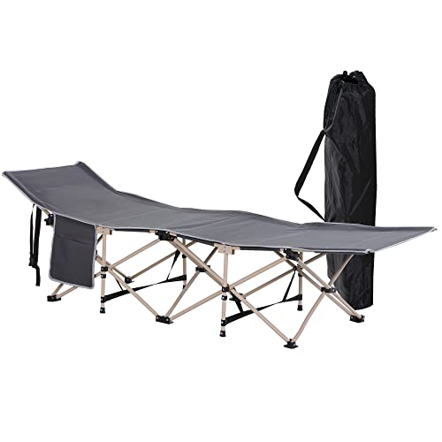 Outsunny Folding Camping Cots For Adults With Carry Bag, Side Pocket, Outdoor Portable Sleeping Bed For Travel Camp Vacation, 330 Lbs. Capacity, Gray #TOP19