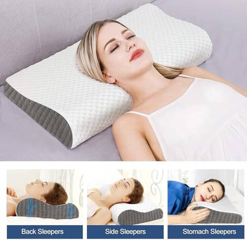 Image of Memory Foam Pillow, Contour Cervical Orthopedic Memory Foam Pillows Supports Neck Pain and Shoulder Pain for Sleeping, Ergonomic Cervical Pillow Neck Support Pillow for Side Back (AA-1)