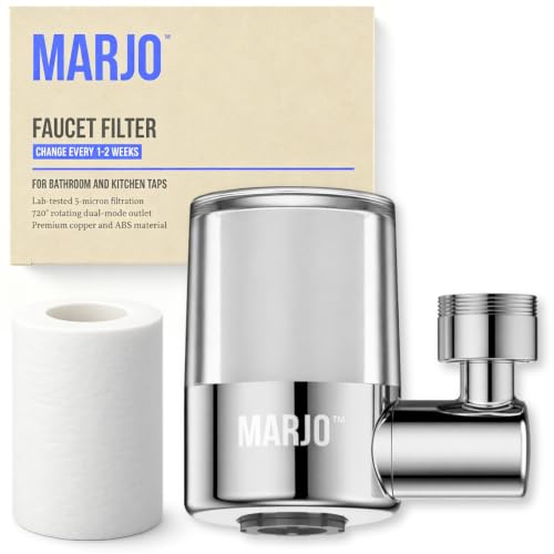 Marjo Faucet Filter for Sink - 720 Swivel Tap Water Filter with Dual Flow Modes | 5-micron PP cotton | Reduces Chlorine PFAS/PFBA Rust & Heavy Metals | Universal Fit for Bathroom & Kitchen