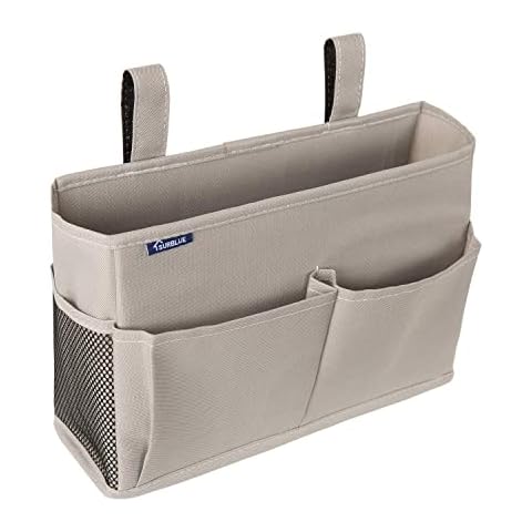 Surblue Bedside Caddy Hanging Bed Organizer Storage Bag Pocket for Bunk and Hospital Beds, College Dorm Rooms Baby Bed Rails, Camp 4 Pockets and 2 Hooks (Small, Gray) Cover