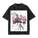 Doki Anime Doki Y2k Vintage Oversized T Shirt for Men,Novelty Mens Crewneck T Shirts Big and Tall Cotton Graphic Tees Shirts Tops for Men Youth Costume Medium Black Shirt