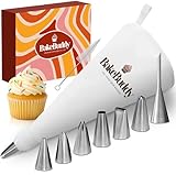 BakeBuddy Poche à douille patisserie premium (11 pièces) en coton de 35 cm avec embouts ...
