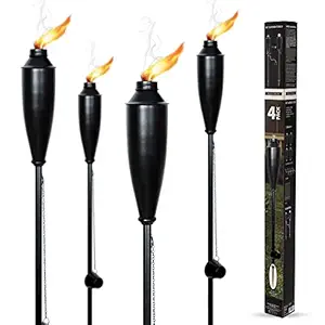 Deco Window Set of 4 Garden Torches for Outside Citronella Oil Outdoor Lamp for Lawn Decoration (Black)