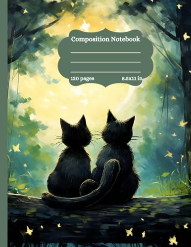 Kitten Illustration Composition Notebook: Kawaii Lofi Aesthetic Black Cats Journal Notebook 120 Pages Wide Ruled White Premium Paper 8.5x11 inches | ... Kids, Students, Anime Lovers and Adults.